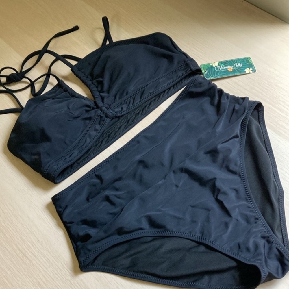 NWT Blooming Jelly Hi-Waist Black Bikini Set, Size Large, Women's Swimwear Set - Picture 2 of 11